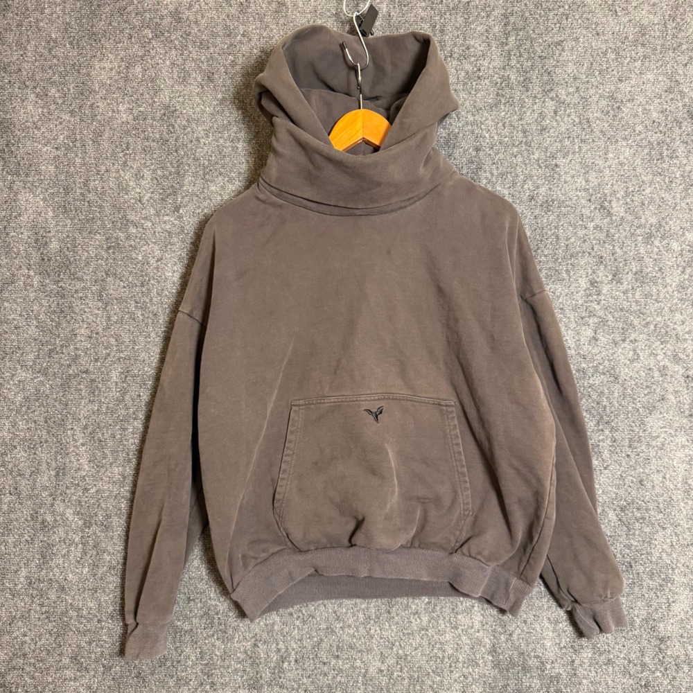 Ditch LA Heavy Fleece Hoodie Faded Ash Grey Boxy Cropped Mens Medium